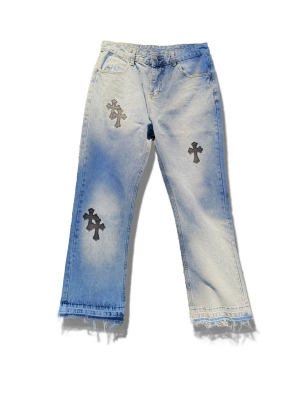 Chrome Hearts Denim Jeans with Black Leather Crosses - 34" waist